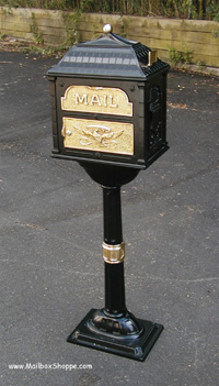 Black Classic Mailbox with brass accents