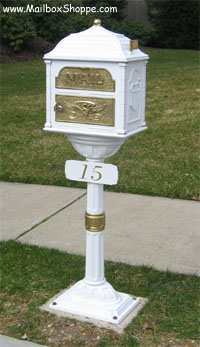 White Classic Mailbox with brass accents