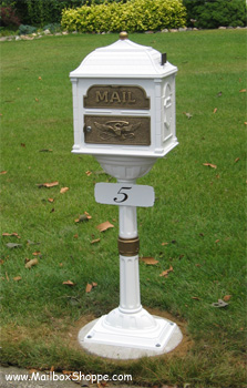 White Classic Mailbox with bronze accents