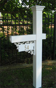 Vinyl mailbox post with custom number sign bracket